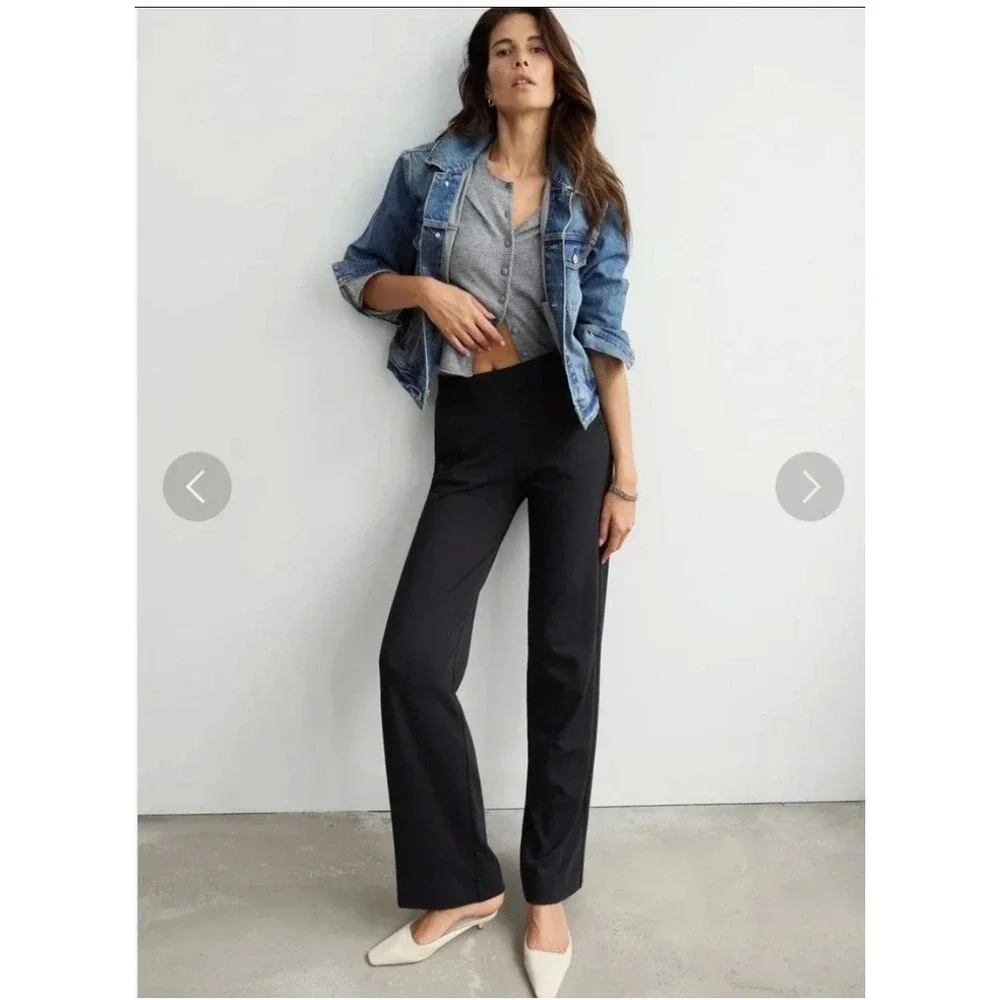 AYR The High Hopes Pants Black Wide Leg Pima Cotton Blend Size Large - Picture 2 of 6